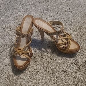 EUC Boston Proper Tan Braided Platform Sandals Heels Women's 9